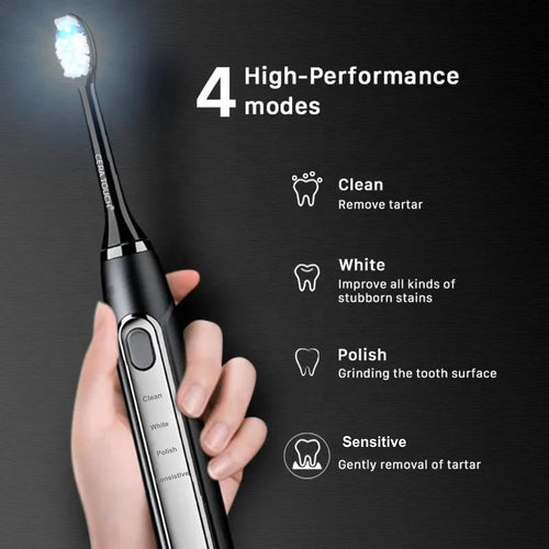 6 Blue LED Whitening Electric Toothbrush| Electric Toothbrush for Adults | 4 Modes with Smart Timer Plaque Removal & Memory Function | 2Heads | IPX7 Waterproof |Travel Case |Wirelesscharger