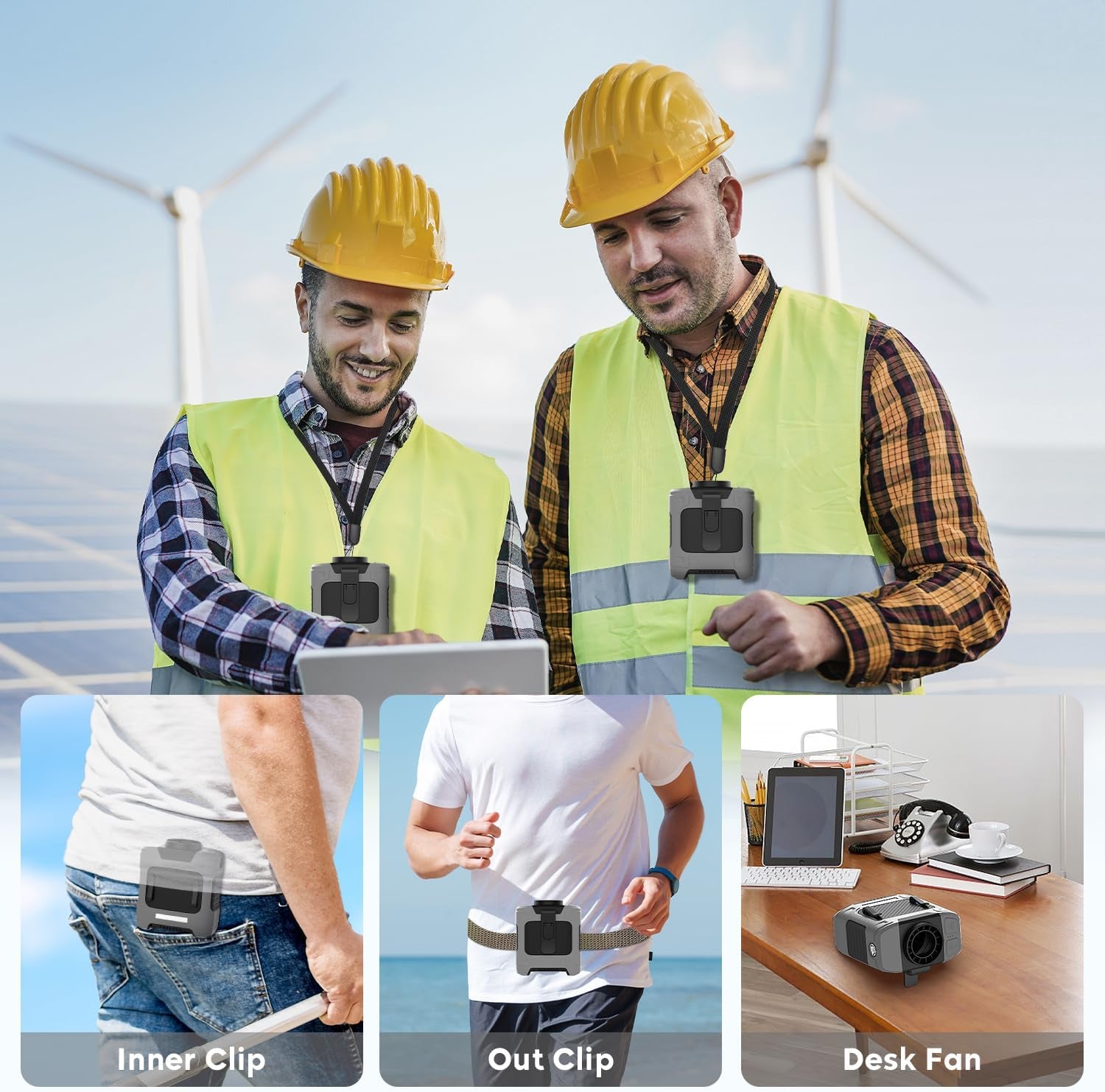 Portable Waist Fan 10000Mah Rechargeable Waist Clip Fan 18000RPM with Max 12H Working Time 3-Speed Adjustment with LED Flashlight Portable Fan for Outdoor Jobsite and Etc(Gray)