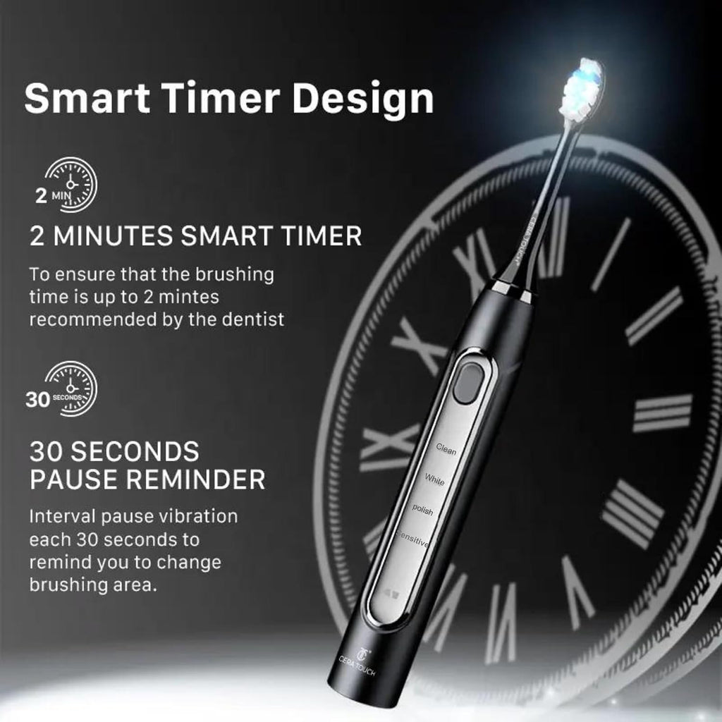 6 Blue LED Whitening Electric Toothbrush| Electric Toothbrush for Adults | 4 Modes with Smart Timer Plaque Removal & Memory Function | 2Heads | IPX7 Waterproof |Travel Case |Wirelesscharger