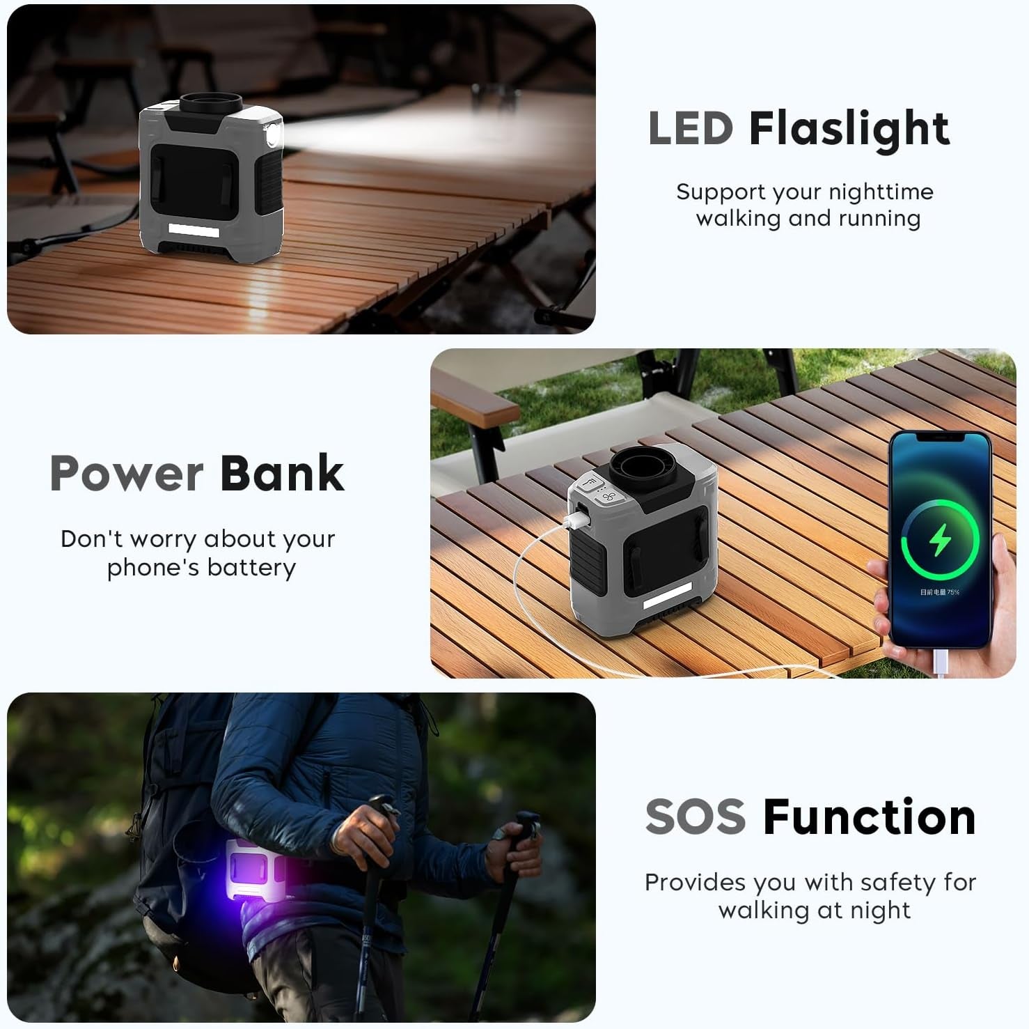 Portable Waist Fan 10000Mah Rechargeable Waist Clip Fan 18000RPM with Max 12H Working Time 3-Speed Adjustment with LED Flashlight Portable Fan for Outdoor Jobsite and Etc(Gray)