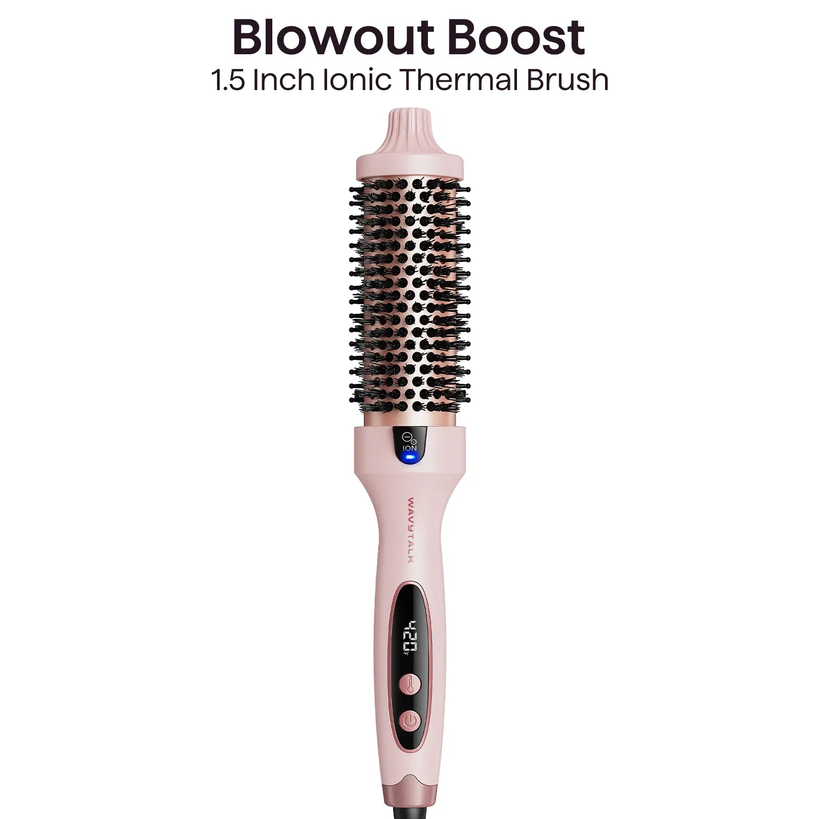 Wavytalk Blowout Boost Ionic Thermal Brush 1 1/2 Inch with LED Display, 300℉-420℉ for Different Hair Types, 120-240V Universal Voltage