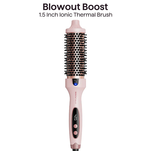 Wavytalk Blowout Boost Ionic Thermal Brush 1 1/2 Inch with LED Display, 300℉-420℉ for Different Hair Types, 120-240V Universal Voltage