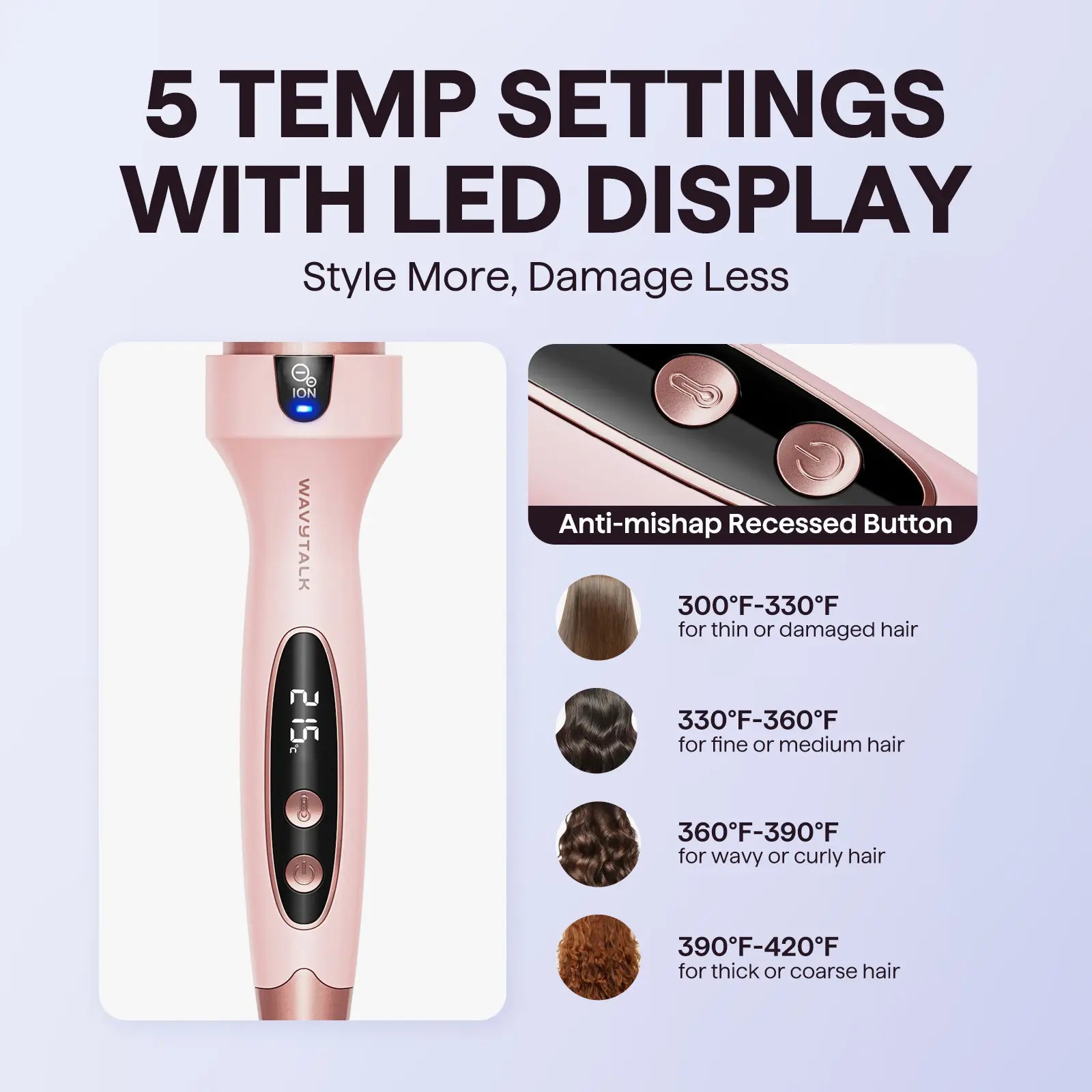 Wavytalk Blowout Boost Ionic Thermal Brush 1 1/2 Inch with LED Display, 300℉-420℉ for Different Hair Types, 120-240V Universal Voltage