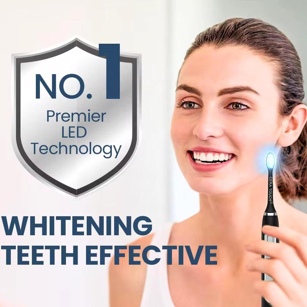 6 Blue LED Whitening Electric Toothbrush| Electric Toothbrush for Adults | 4 Modes with Smart Timer Plaque Removal & Memory Function | 2Heads | IPX7 Waterproof |Travel Case |Wirelesscharger